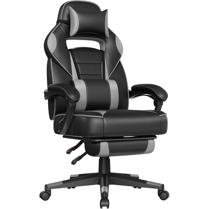 SONGMICS OBG073B03 | Fauteuil Gaming Réglable | Repose-pieds | Noir et Gris